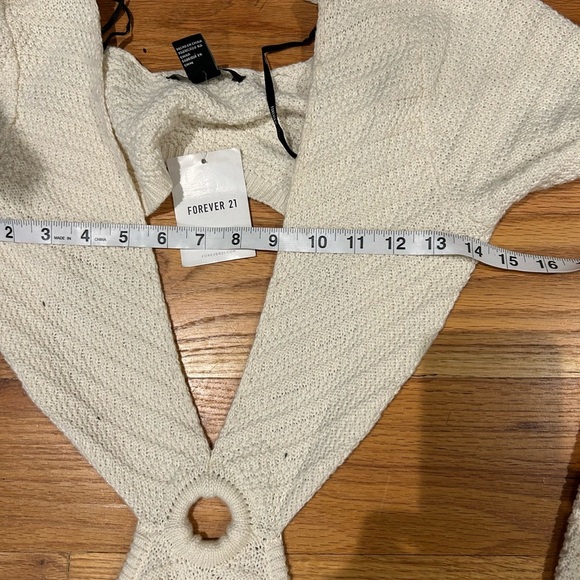 Forever 21 White Bodycon Dress with Plunge Neckline and Bishop Sleeves - Picture 8 of 8